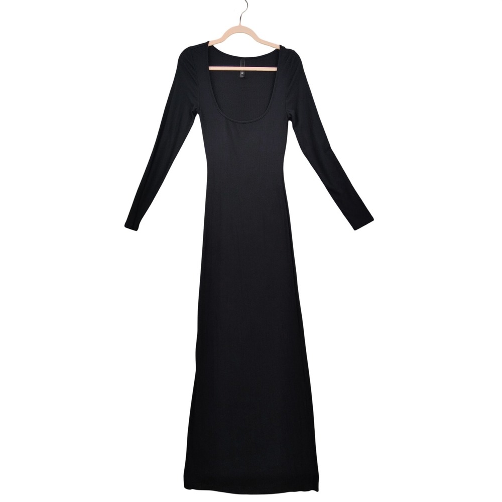 SKIMS Womens Minimalist Goth Lounge Dress M Black Soft Lounge Ribbed Maxi
